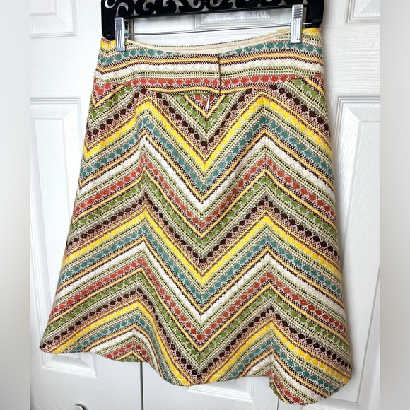 Vtg NANETTE LEPORE A-line Chevron Skirt Tweed Colorful Metallic Brown Green Tan - Picture 4 of 8